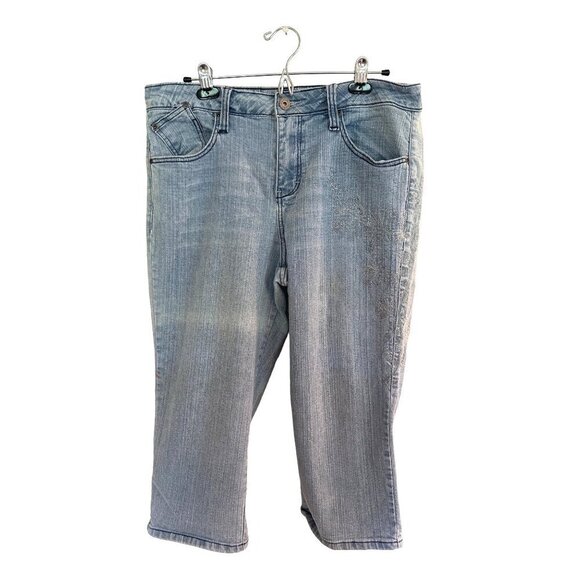 Zana Di Denim - Vintage Y2k Embroidered Denim Capris Womens 16 90s Cottage Boho Grunge Retro